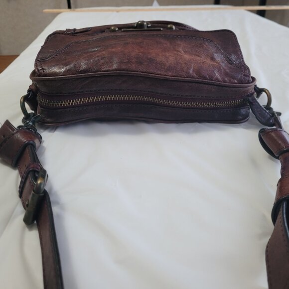 Frye Cameron Crossbody Distressed Merlot Wine Leather Purse Shoulder Bag - Picture 5 of 15